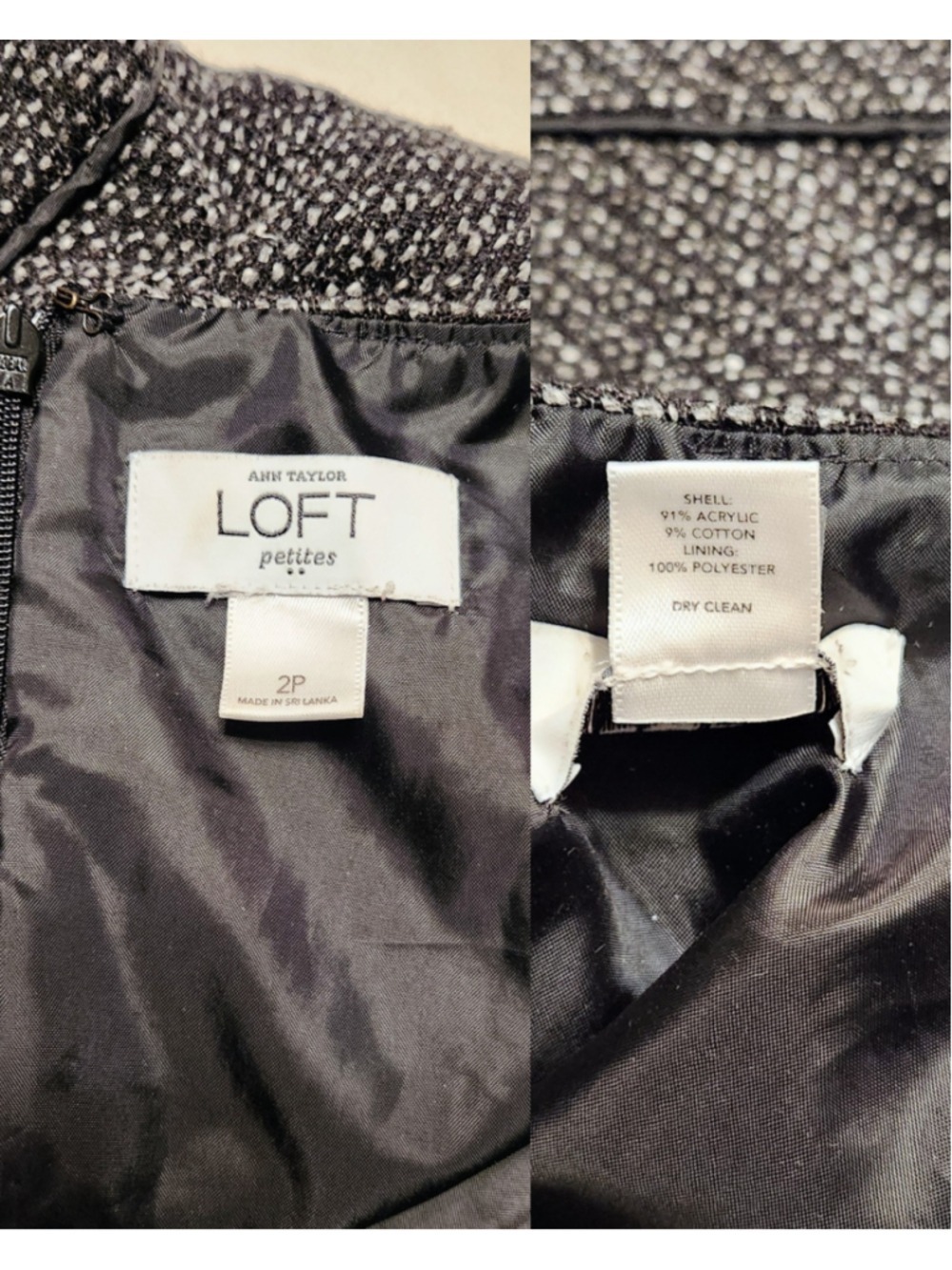 Ann Taylor LOFT Black and White Tweed Front Pleat Career Sheath Dress 2 Petite - Picture 8 of 10